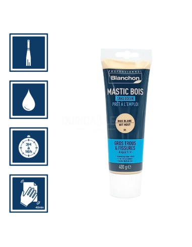 Pictos : application avec spatule; recouvrable entre 3 à 16h; nettoyage ustensile à l'eau; ponçage