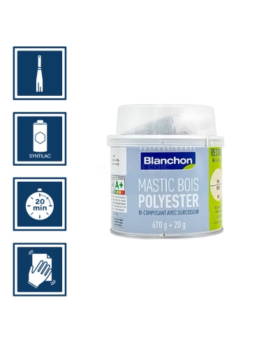 Pictos : application spatule, nettoyage ustensiles au syntilac, séchage 20min, ponçage