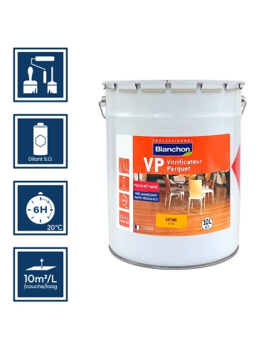 Pictos : application au pinceau, au rouleau ou au spalter / Séchage en 6h 20°C / Nettoyage diluant S.O / Rendement 10m²/l