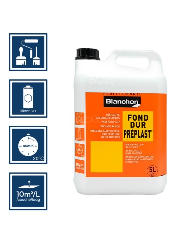 Pictos : application au pinceau, au rouleau ou au spalter / Séchage en 45 min 20°C / Nettoyage Diluant s.o. / Rendement 10m²/l