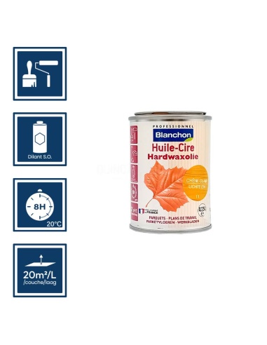 Pictos : application; temps de séchage; nettoyage ustensiles au diluant SO; 20m²/l/couche