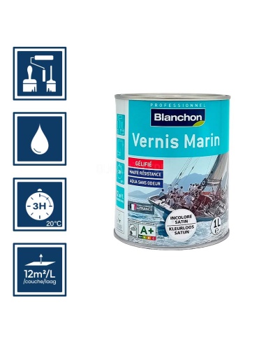 Pictos : application; temps de sĂ©chage 3h; nettoyage ustensiles Ă  l'eau; 12mÂČ/l/couches