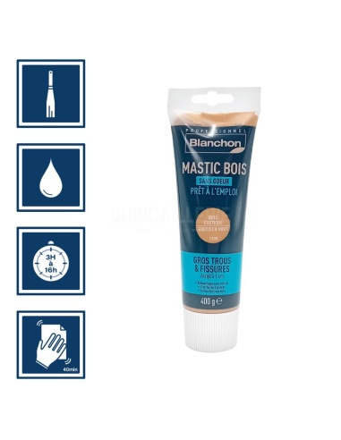 Pictos : application avec spatule; recouvrable entre 3 à 16h; nettoyage ustensile à l'eau; ponçage