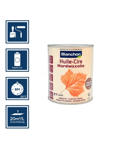 Pictos : application; temps de séchage; nettoyage ustensiles au diluant SO; 20m²/l/couche