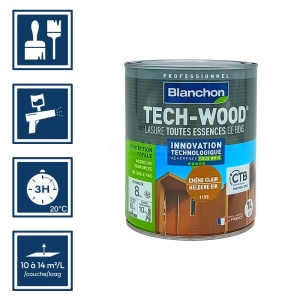 Blanchon lasure tech-wood pour boiserie extérieures - Chêne clair 1L 2