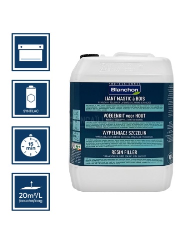 Pictos : Application, nettoyage ustensiles au syntilac, séchage 15min, rendement 20m²/L