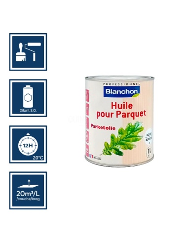 Pictos : application; temps de séchage; nettoyage ustensiles au diluant SO; 20m²/l/couche