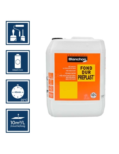 Pictos : application au pinceau, au rouleau ou au spalter / Séchage en 45 min 20°C / Nettoyage Diluant s.o. / Rendement 10m²/l