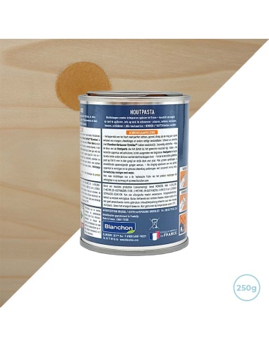 Pate Ă  bois pour rayures, fissures, trous - Couleur chĂȘne dorĂ© 250g - Blanchon