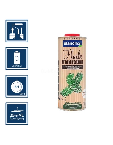 Pictos : application; temps de séchage; nettoyage ustensiles au diluant SO; 35m²/l/couche