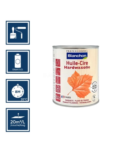 Pictos : application; temps de séchage; nettoyage ustensiles au diluant SO; 20m²/l/couche