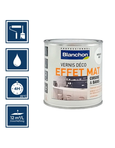 Pictos : application; temps de séchage 4h; nettoyage ustensiles à l'eau; rendement 12m²/l/couches