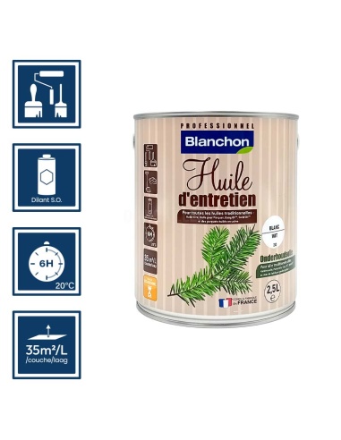 Pictos : application; temps de séchage; nettoyage ustensiles au diluant SO; 35m²/l/couche