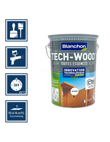 Pictos : application; séchage complet 3h; utilisation pistolet; rendement 10 à 14m²/l/couches