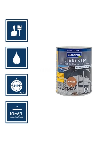 Pictos : application; temps de séchage 24h; nettoyage à l'eau; 10m²/l/couche