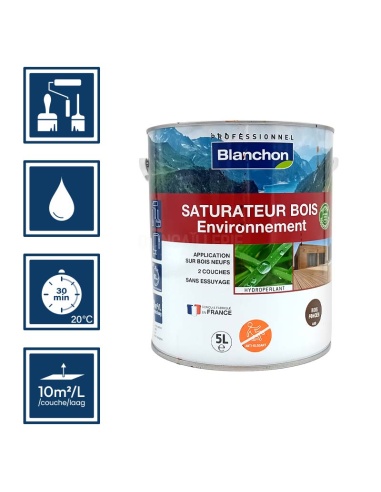 Pictos : application; temps de séchage 30 min; nettoyage à l'eau; 10m²/l/couche