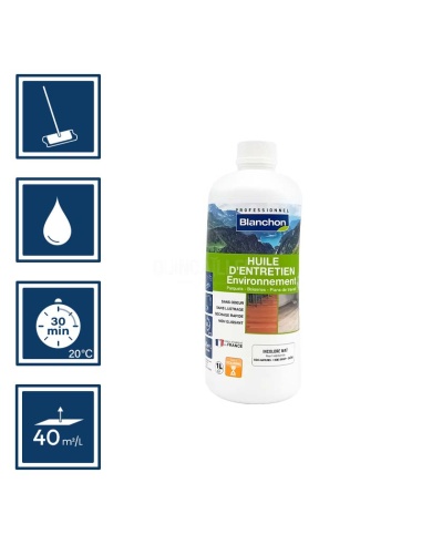 Pictos : application micro fibre, nettoyage ustensiles à l'eau, séchage 30min, rendement 40m²/L