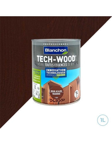 Lasure tech-wood tous types de bois brun acajou - Blanchon 1L