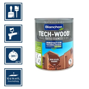 Lasure tech-wood tous types de bois brun acajou - Blanchon 1L 2