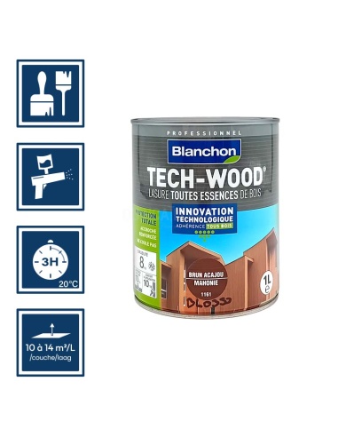 Pictos : application; séchage complet 3h; utilisation pistolet; rendement 10 à 14m²/l/couches