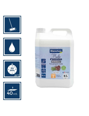 Pictos : application microfibre, nettoyage ustensiles à eau, 20 min de séchage, rendement 40m²/L