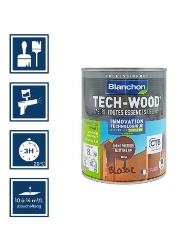 Pictos : application; séchage complet 3h; utilisation pistolet; rendement 10 à 14m²/l/couches