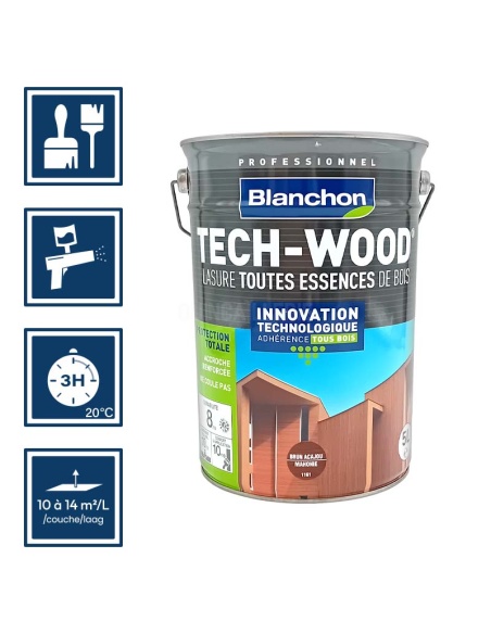 Pictos : application; séchage complet 3h; utilisation pistolet; rendement 10 à 14m²/l/couches