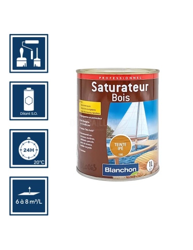 Pictos : application; temps de séchage 24h; nettoyage au diluant s.o; 6-8m²/l/couche