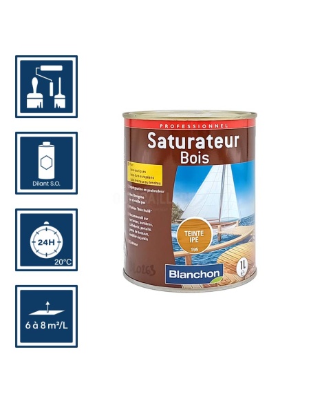 Pictos : application; temps de séchage 24h; nettoyage au diluant s.o; 6-8m²/l/couche