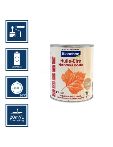 Pictos : application; temps de séchage; nettoyage ustensiles au diluant SO; 20m²/l/couche