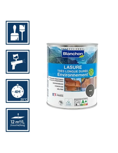 Pictos : application; séchage complet 4h; utilisation pistolet; rendement 12m²/l/couche