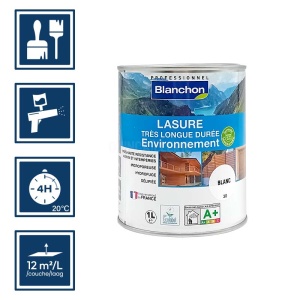 Blanchon - Lasure très longue tenue - 1L Blanc environnement  biologique 2
