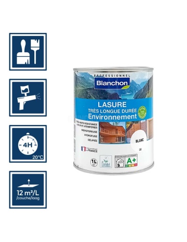 Pictos : application; séchage complet 4h; utilisation pistolet; rendement 12m²/l/couche