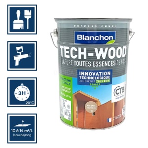 Lasure tech-wood bois grise - Blanchon - Bois grise 5L 2