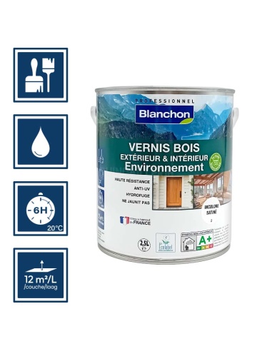 Pictos : application; temps de sĂ©chage 6h; nettoyage ustensiles Ă  l'eau; rendement 12mÂČ/l/couches