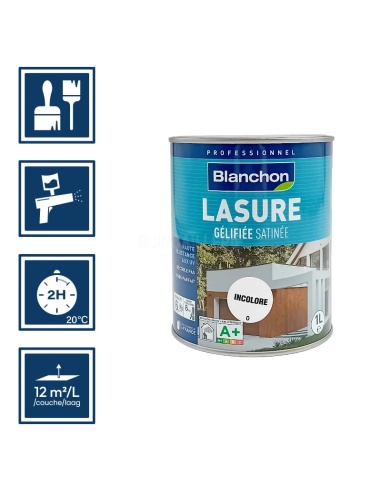 Pictos : application; séchage complet 2h; utilisation pistolet; rendement 12m²/l/couches