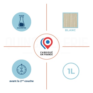 Phase solvantées, couleur huile cire blanc, 1 litre, 8 à 12 heures avant la seconde couche