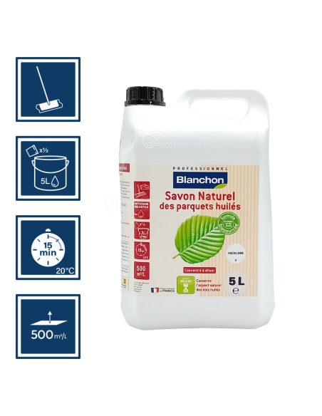 ▶ Savon incolore naturel biosourcé pour parquets huilés 5L Blanchon