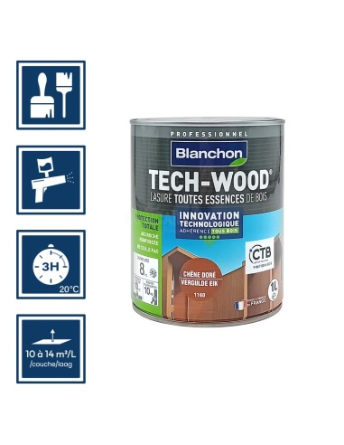 Pictos : application; séchage complet 3h; utilisation pistolet; rendement 10 à 14m²/l/couches